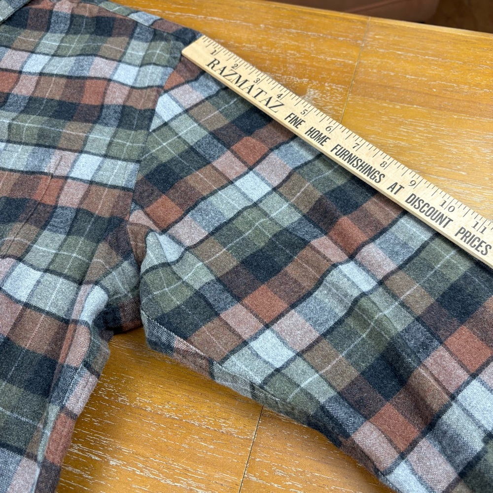 Pendleton Mason Men’s Plaid Flannel Shirt Button Down Orange Brown Cream Green - Picture 9 of 10